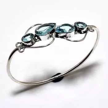 Swissblue Топаз Драгоценный камень 925 Посеребренный браслет-манжета ручной работы