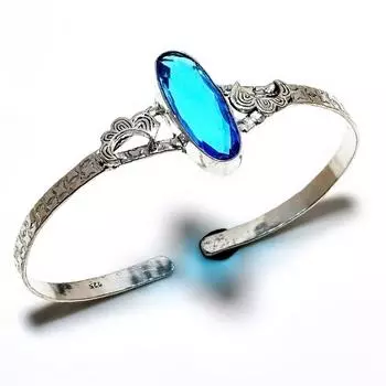 Swissblue Топаз Драгоценный камень 925 Посеребренный браслет-манжета ручной работы