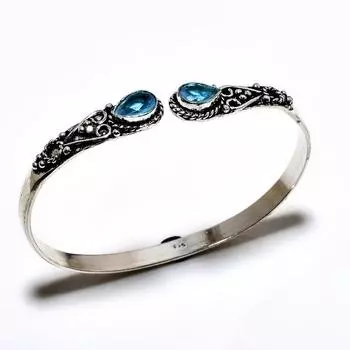 Swissblue Топаз Драгоценный камень 925 Посеребренный браслет-манжета ручной работы