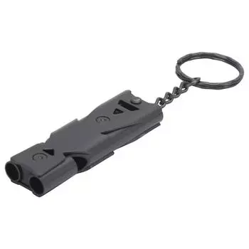 Свисток для выживания на открытом воздухе с брелоком из нержавеющей стали с двумя трубками, черный чёрный