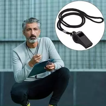 Свисток для выживания на открытом воздухе со средним шнуром для судей - громкий и чистый звук для чрезвычайных ситуаций и спортивных игр чёрный