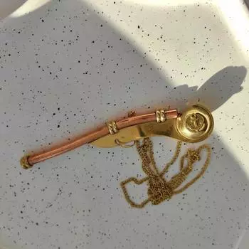 Свисток из цельной латуни и меди с цепочкой – подарок на морскую тематику ручной работы, 10 см как