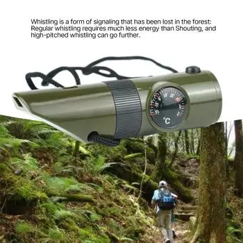 Свисток с компасом, лупой, светодиодным фонариком, термометром для выживания, многофункциональный 7 в 1 для кемпинга и пешего туризма