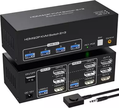 Switch 2PC 3 монитора одновременный 8K KVM Switcher SW232 3 дисплея одновременный вывод 2PC общий 4 концентратора коммутация 4K 144 Гц KVM Switcher устройство ввода