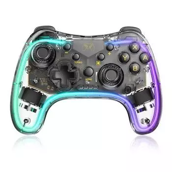 Switch / Switch Pro Controller совместим с Switch / OLED / Lite, Pro Controller Switch со светодиодной подсветкой, 6 осями гироскопа, турборежимом и двойной вибрацией 15.7*10.8*5.5cm чёрный/прозрачный