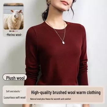 Свитер Ankola Red Round Neck из смеси шерсти - новинка 2024 года, облегающий бархатный топ с начесом XL