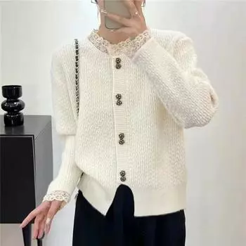 Свитер, ароматный свитер, вязаный кардиган, пальто, женский весенне-осенний свитер с круглым вырезом и длинными рукавами, кардиган, женский топ