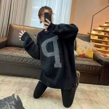 Свитер большого размера женский мятный мамбо зимний свитер полная сестра зеленый ленивый ветер фруктово-зеленый пуловер вязание 6XL чёрный