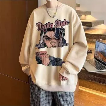 Свитер большого размера, женский осенне-зимний мягкий теплый свободный топ в стиле аниме с круглым вырезом, универсальный удобный спортивный свитшот M белый