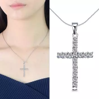 Свитер Цепь Ювелирные Изделия Аксессуары Крест Кулон Ожерелье Мода Серебристый Кристалл для Женщин Высокого Качества 2.1*1.5cm