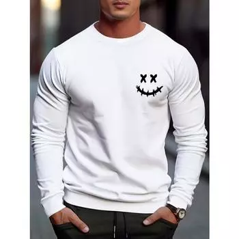Свитер CrossEyed Smiley Printed для мужчин, повседневный дизайн с рисунком, с круглым вырезом, рубашка с длинными рукавами S