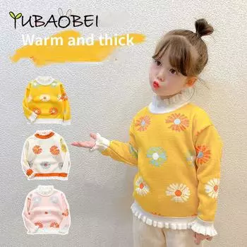 Свитер для девочек, осенне-зимний детский свитер, вязаный свитер с высоким воротником, детская одежда, бархатные нижние части, топы 3T розовый