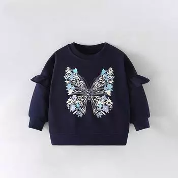 Свитер для девочек, осенне-зимний, новый европейский и американский детский пуловер с круглым вырезом и длинными рукавами, в стиле вестерн, топ для маленькой девочки 140cm чёрный