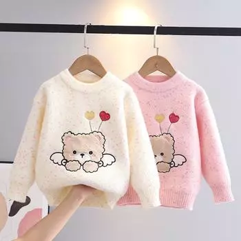 Свитер для девочек с рисунком на осень-зиму, детский свитер с круглым вырезом и длинными рукавами, трикотажная рубашка 110cm белый