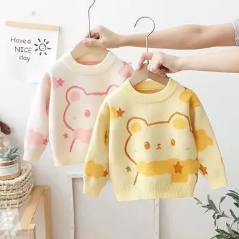 Свитер для девочек, шерстяное пальто, детские топы, вязаные милые теплые зимние осенние свитера, рождественский подарок, детская одежда 80 розовый