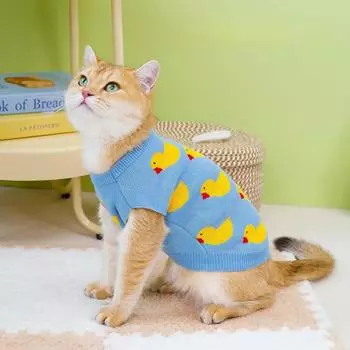 Свитер для домашних животных с мультяшной уткой и кошкой, одежда для домашних животных на осень и зиму, вязаный свитер, свитер для домашних животных, рождественская одежда для собак, свитер XS