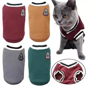 Свитер для кошек в студенческом стиле, осенне-зимний модный костюм для маленьких собак, кошек, мягкий теплый жилет для щенков, котенок, одежда, пальто для котенка, чихуахуа XS