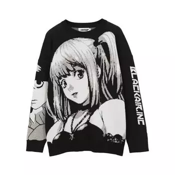 Свитер для мужчин и женщин Autumn Tide Brand Round Neck Anime Loose Knit Sweater Men and Women Couples Dark XXL
