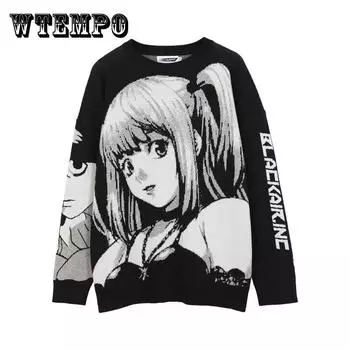 Свитер для мужчин и женщин Autumn Tide Brand Round Neck Anime Loose Knit Sweater Men and Women Couples Dark XXL