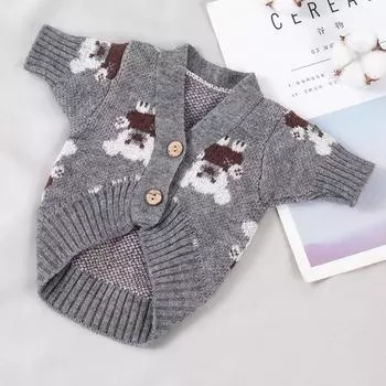 Свитер для собак 2024 года, одежда для собак с принтом медведя, вязаное пальто, чихуахуа, французский бульдог, бишон, костюм для девочек, собака, кошка, собака, кардиган, пальто M