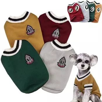 Свитер для собак в студенческом стиле для маленьких и средних собак, осенне-зимний жилет с v-образным вырезом для щенков и кошек, теплое пальто для чихуахуа, йоркширского французского бульдога, одежда для домашних животных XS