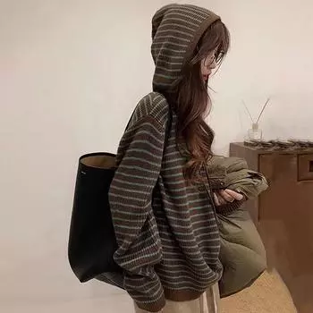 Свитер для женщин осень зима утолщенный пуловер теплый вязаный с капюшоном длинный рукав джемпер свитер оверсайз топы M