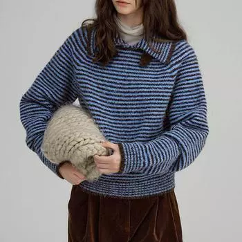 Свитер для женщин осень зима утолщенный пуловер теплый вязаный свитер длинный рукав джемпер свитер оверсайз топы S синий