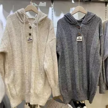 Свитер для женщин осень зима утолщенный пуловер свитер теплый вязаный длинный рукав большой размер свитшот свитер M бежевый