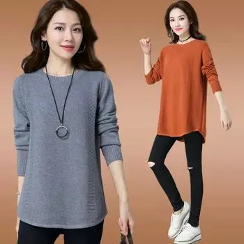 Свитер для женщин осень зима утолщенный пуловер свитер теплый вязаный свитер длинный рукав короткий облегающий джемпер большой размер свитер топы M оранжевый