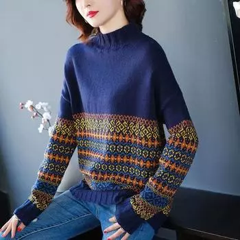 Свитер для женщин осень зима утолщенный пуловер теплый вязаный свитер длинный рукав джемпер свитер оверсайз топы S синий