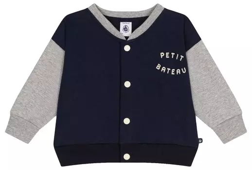 Свитер двухцветный кардиган A09X5 18 месяцев 81 см [Petit Bateau] темно-синий/серый