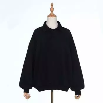 Свитер Европейский и американский Инс Свободный плечевой свитшот Пуловер Black All yards