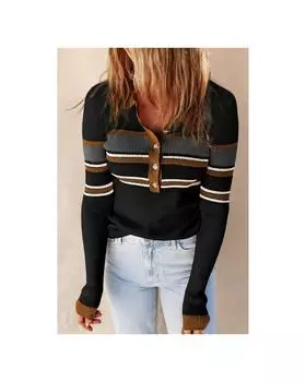 Свитер хенли с полосками Azura Exchange XL чёрный