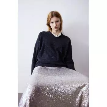 Свитер HM Beaded темно-серый меланжевый