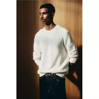Свитер HM Waffle Texture Regular Fit, белый XS