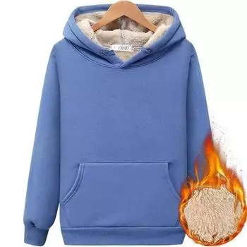 Свитер из овечьего флиса, мужской, зимний, плюс бархат, утолщенный, корейская версия, свободная однотонная мужская теплая одежда, куртка с капюшоном XXXXXL чёрный