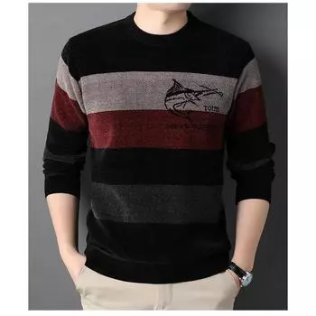 Свитер из шенилла, мужская стеганая утолщенная полосатая теплая рубашка с круглым вырезом, трикотажная одежда больших размеров XXXL красный