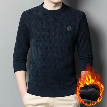Свитер из синели, мужской новый зимний бархатный утепленный жаккардовый свитер с бисером и круглым вырезом, модная мужская трикотажная нижняя рубашка M