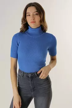 Свитер из вискозы и блестящей лайкры с воротником и короткими рукавами