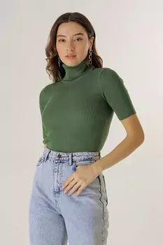 Свитер из вискозы и блестящей лайкры с воротником и короткими рукавами