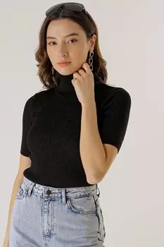 Свитер из вискозы и блестящей лайкры с воротником и короткими рукавами