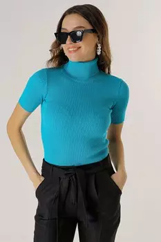 Свитер из вискозы и блестящей лайкры с воротником и короткими рукавами