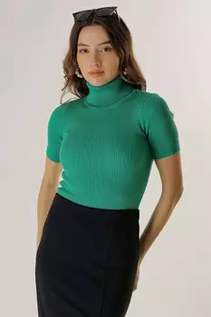 Свитер из вискозы и блестящей лайкры с воротником и короткими рукавами