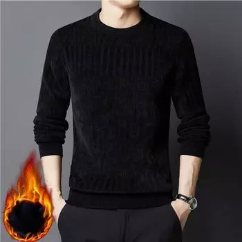 Свитер из жаккарда из шенилла, мужской, зимний, модный, с круглым вырезом, плюс бархатный мужской свитер M темно серый