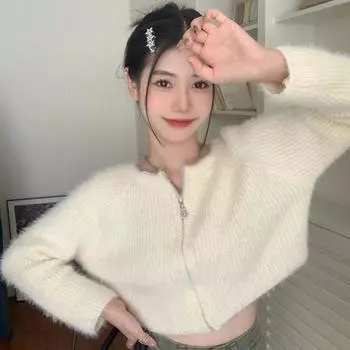 Свитер Кардиган Вязаное пальто Свитер Пальто Свитер Дизайн на молнии One Size