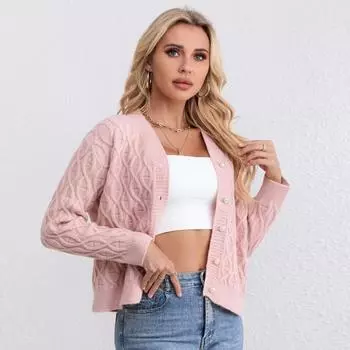 Свитер кардиган женский однотонный винтажный универсальный элегантный на пуговицах повседневный мягкий простой повседневный трикотажный кардиган S чёрный