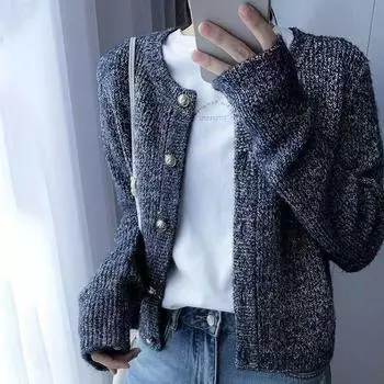 Свитер кардиган женский весна и осень новый свободный крой короткий вязаный свитер высококачественная куртка one size серый