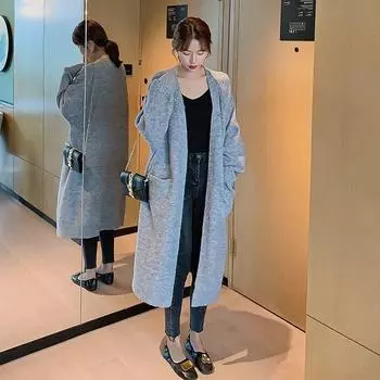 Свитер-кардиган женский вязаный кардиган средней длины свободная осенне-зимняя верхняя одежда 2023 новые рождественские женские топы One Size чёрный