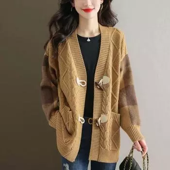Свитер-кардиган, женское пальто на весну, осень и зиму, корейский свободный вязаный кардиган средней длины с длинными рукавами, женский