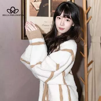 Свитер, куртка-кардиган, женский ленивый ветер, осень и зима, новый корейский свободный дизайн, цветной полосатый вязаный топ, свитер one size белый